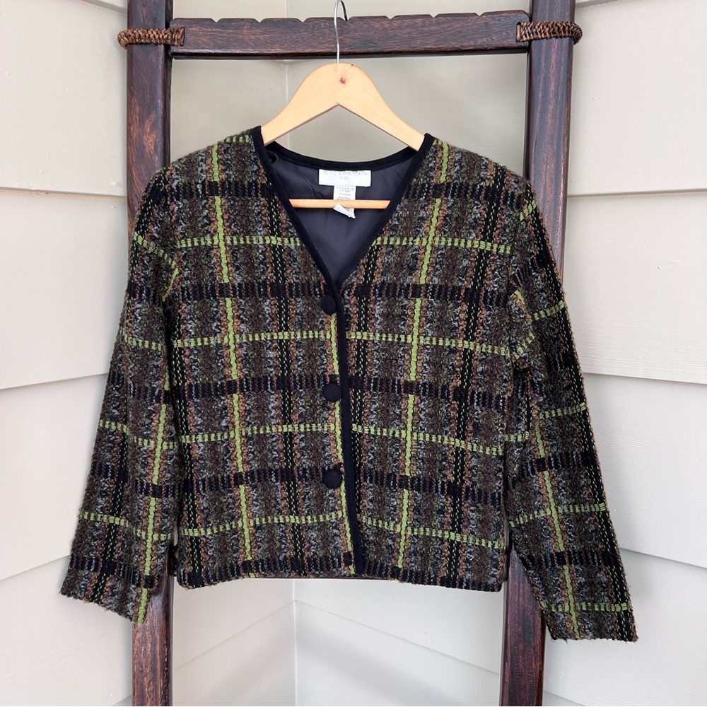 Petite Sophisticate & Co Vintage Boucher Tweed Jacket Green Black Petite Small